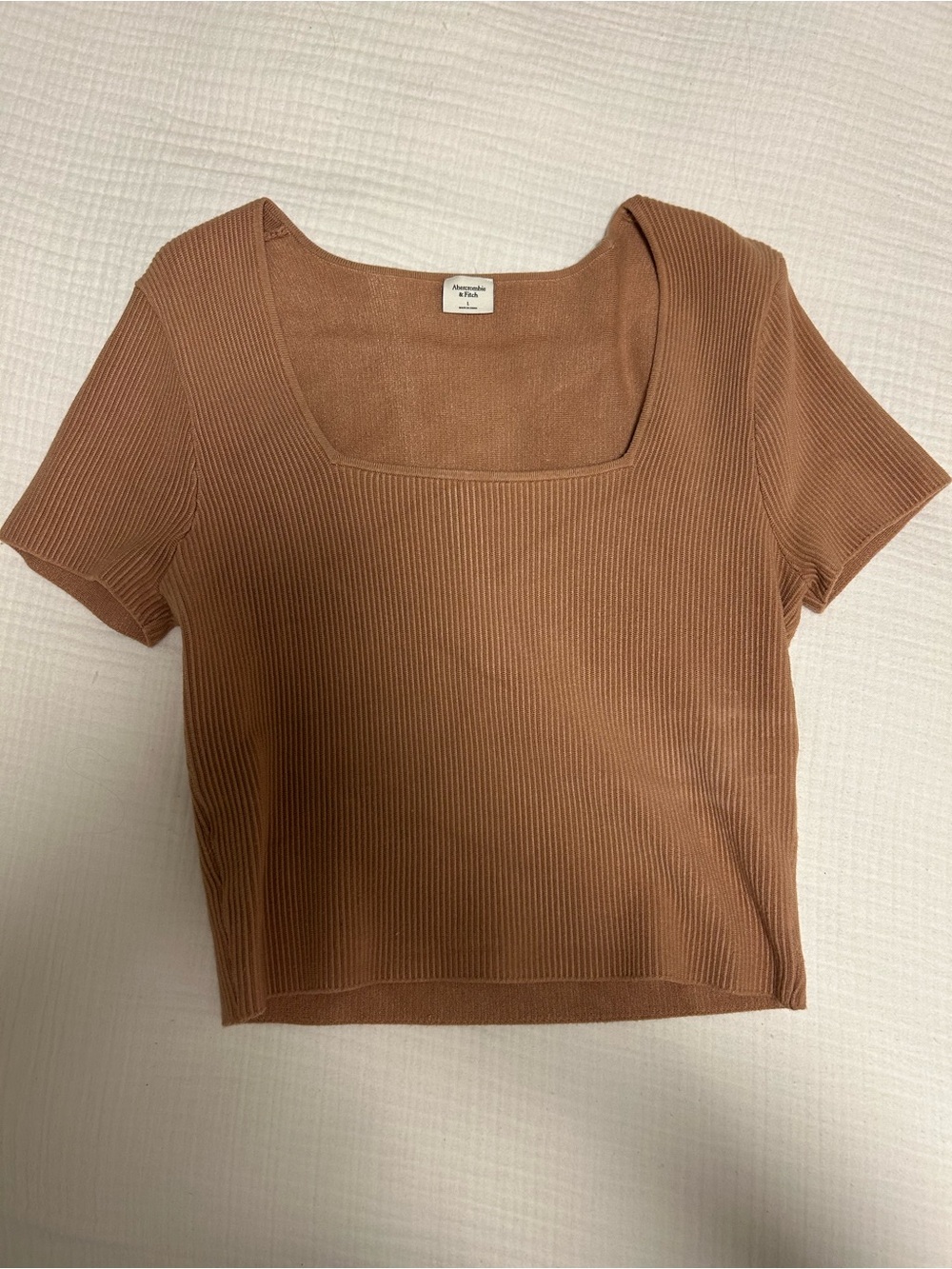 Abercrombie Ribbed Square-Neck Crop Top - Brown